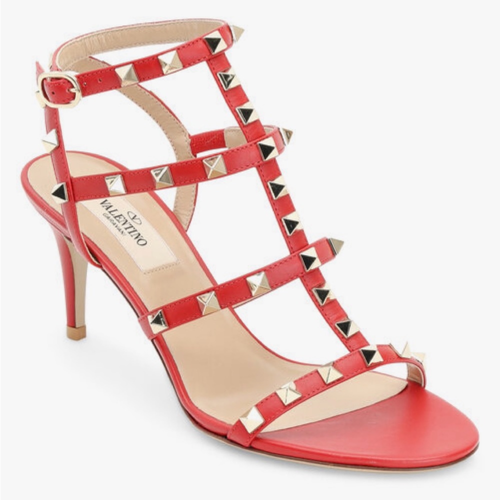 Rockstud Red Leather Cage Sandal